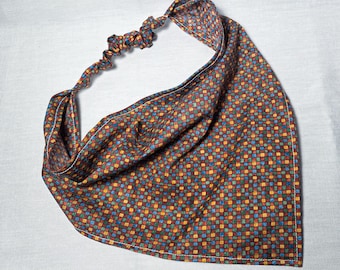 Brown Checkered Hair Bandana, Elastic Triangle Scarf