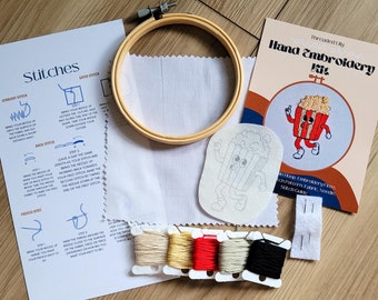 Retro Cartoon Popcorn Embroidery Kit, DIY Project