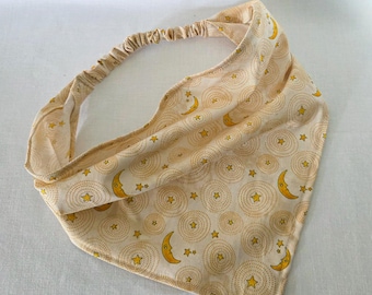 Celestial Moon Print Elastic Headband, Cottagecore Triangle Bandana