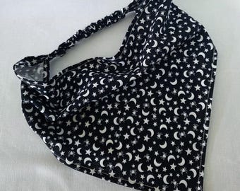 Celestial Moon and Spider Print Elastic Headband, Cottagecore Triangle Bandana