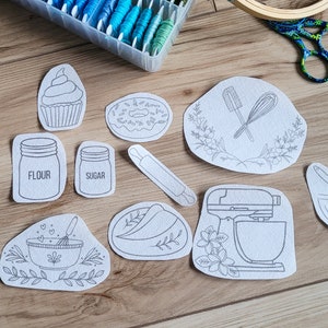 Baking Inspired Stick and Stitch Embroidery Patterns, Stocking Stuffers, Gifts for Crafters
