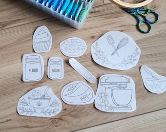 Baking Inspired Stick and Stitch Embroidery Patterns, Stocking Stuffers, Gifts for Crafters