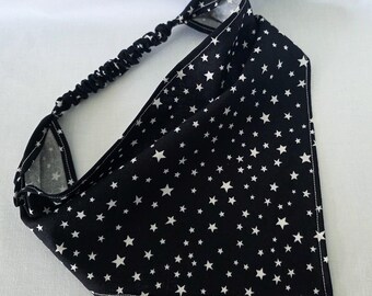 Black and White Star Print Elastic Headband, Cottagecore Triangle Bandana