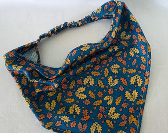 Autumn Leaf Print Elastic Headband, Cottagecore Triangle Bandana