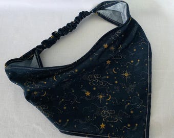 Night Sky Print Elastic Headband, Cottagecore Triangle Bandana, Starry Night
