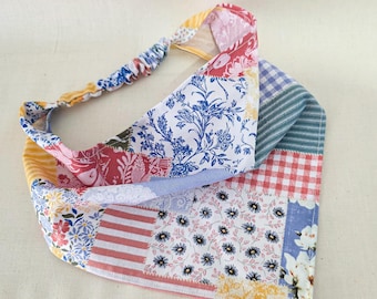 Floral Patchwork Print Triangle Hair Bandana, Elastic Head Scarf
