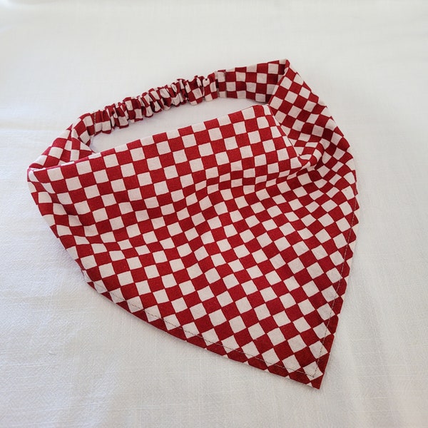 Checkered Elastic Hair Bandana, Gifts for Her, Stocking Stuffers for Women, Triangle Head Scarf Red and White Checkered, Hair Accessories