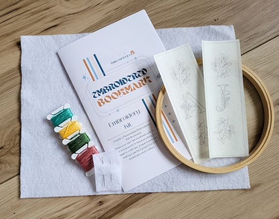 DIY Embroidered Felt Bookmark Kit – Personalized Initial Floral Design