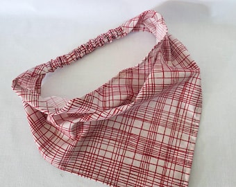 Red and White Plaid Elastic Hair Bandana, Triangle Head Scarf, Cottagecore Hair Accessories