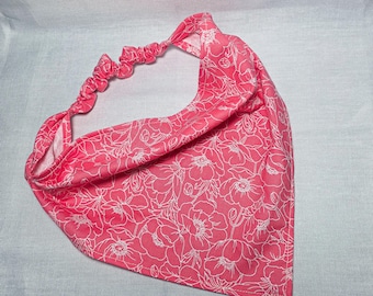 Pink Floral Hair Bandana, Elastic Head Scarf, Triangle Bandana
