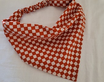 Checkered Elastic HairBandana, Gifts for Her, Stocking Stuffers for Women, Triangle Head Scarf Orange and White Checkered Hair Accessories