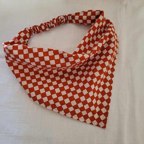 Checkered Elastic HairBandana, Gifts for Her, Stocking Stuffers for Women, Triangle Head Scarf Orange and White Checkered Hair Accessories