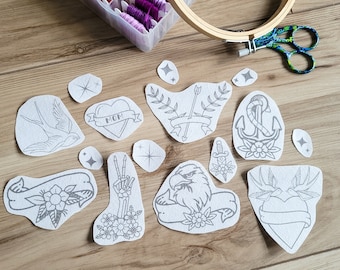 Traditional Tattoo Embroidery Patterns, Stick and Stitch, Vintage Style