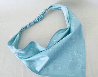 Light Blue Cotton Hair Bandana, Elastic Head Scarf, Cottagecore