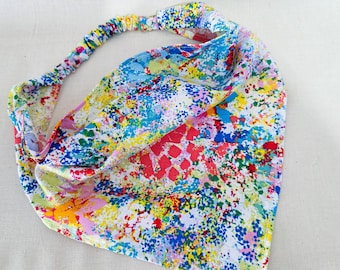 Bright Abstract Rainbow Print Triangle Hair Bandana, Elastic Head Scarf