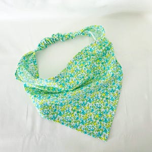 Bright Blue Floral Print Elastic Hair Bandana, Gifts for Her, Stocking Stuffers for Women, Triangle Head Scarf, Cottagecore Hair Accessories