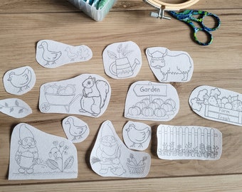 Whimsical Farm Stick and Stitch Embroidery Patterns, Garden Gnomes, Highland Cows