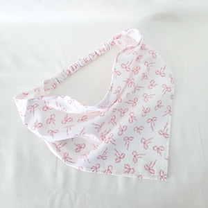 Coquette Pink Bow Print Hair Bandana: Elastic Triangle Head Scarf