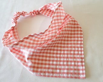 Pink Gingham Elastic Hair Bandana, Gifts for Her, Stocking Stuffers for Women, Triangle Head Scarf, Hair Accessories