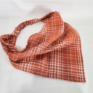 Burnt Orange Plaid Autumn Elastic Hair Bandana, Gifts for Her, Stocking Stuffers for Women, Triangle Head Scarf, Cottagecore Accessories