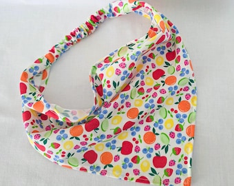 Fruit and Berry Print Hair Bandana, Elastic Head Scarf, Cottagecore