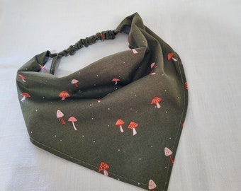 Mushroom Print  Elastic Hair Bandana, Gifts for Her, Stocking Stuffers For Women, Triangle Head Scarf, Cottagecore Hair Accessories