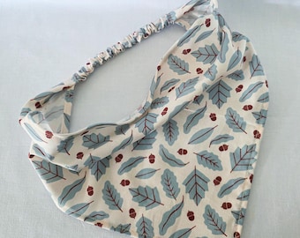 Autumn Leaf Print Elastic Headband, Cottagecore Triangle Bandana