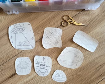 Space and Alien Inspired Stick and Stitch Embroidery Patterns, Stocking Stuffers, Gifts for Crafters