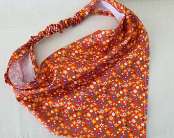 Dainty Orange Floral Hair Bandana, Elastic Head Scarf, Cottagecore