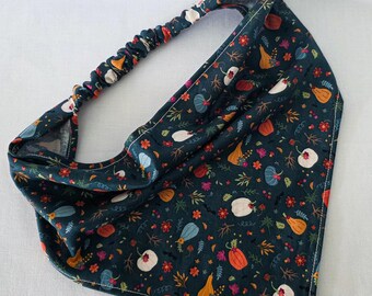 Pumpkin Patch Print Elastic Headband, Cottagecore Triangle Bandana