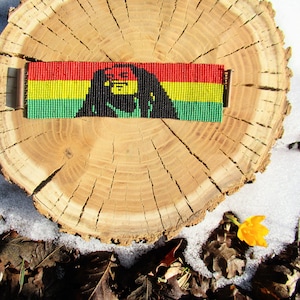 Legend of Bob Marley  Rasta Pixelart Handwoven Beaded Cuff Bracelet ~ One Love ~ Spirit of  Reggae Music ~ Ancestral Native Beadwork Loom