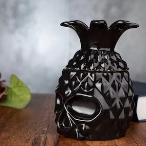 Amazing Tiki Skeleton Skull Pineapple Head Tropical Black Tiki Glass Craft Cocktail 15 oz Drink Bar Rum Punch Bowl Fun & Unique Barware