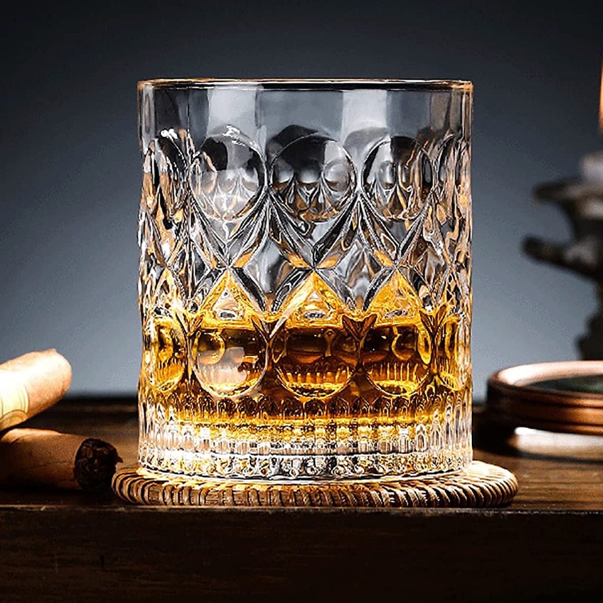 Set of 2 Vintage Style Boho Diamond Circle Rocks Double Old Fashioned Lowball 12 Oz Whiskey Cocktail Bar Glasses Mid Century Modern Man Cave - Etsy
