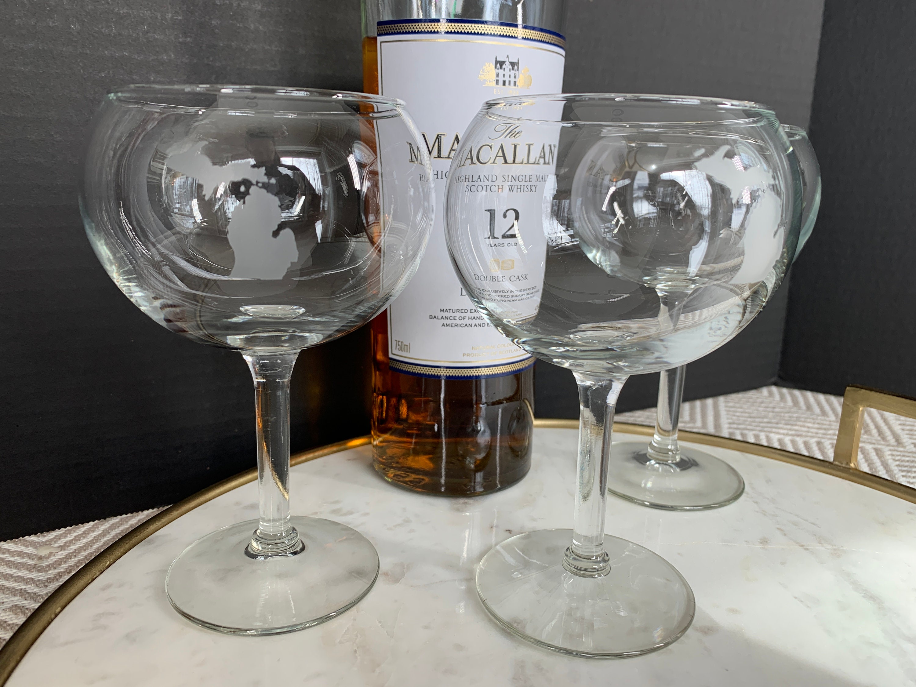 Large Round Bowl Red Wine Glass with Michigan Mitten State Etsy