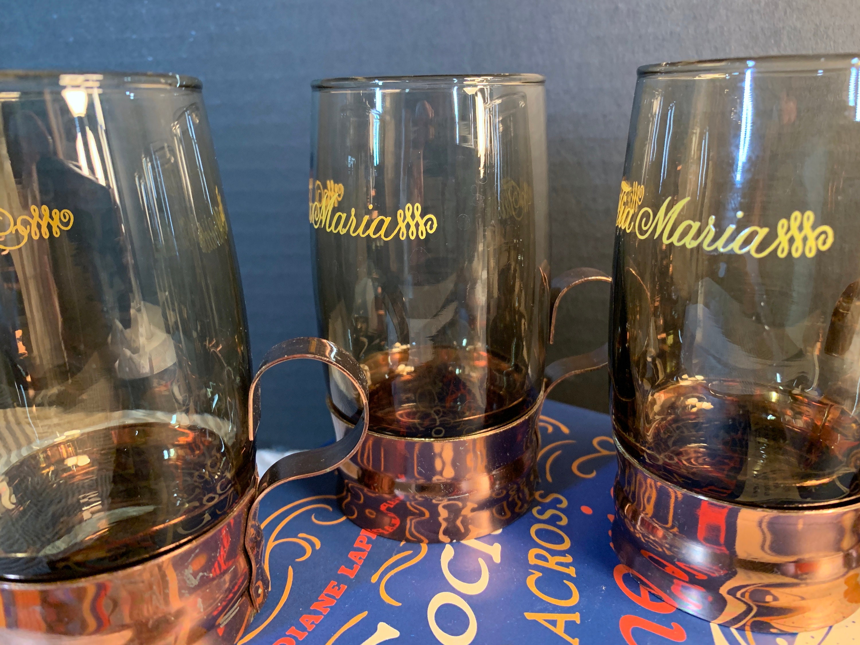 Set Lot of 6 Vintage Tia Maria Liqueur Hot Toddy Glasses with Copper  Handles