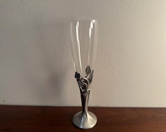 Seagull Pewter, Small Glass Vase, Tulip Design, Flowers, Vintage