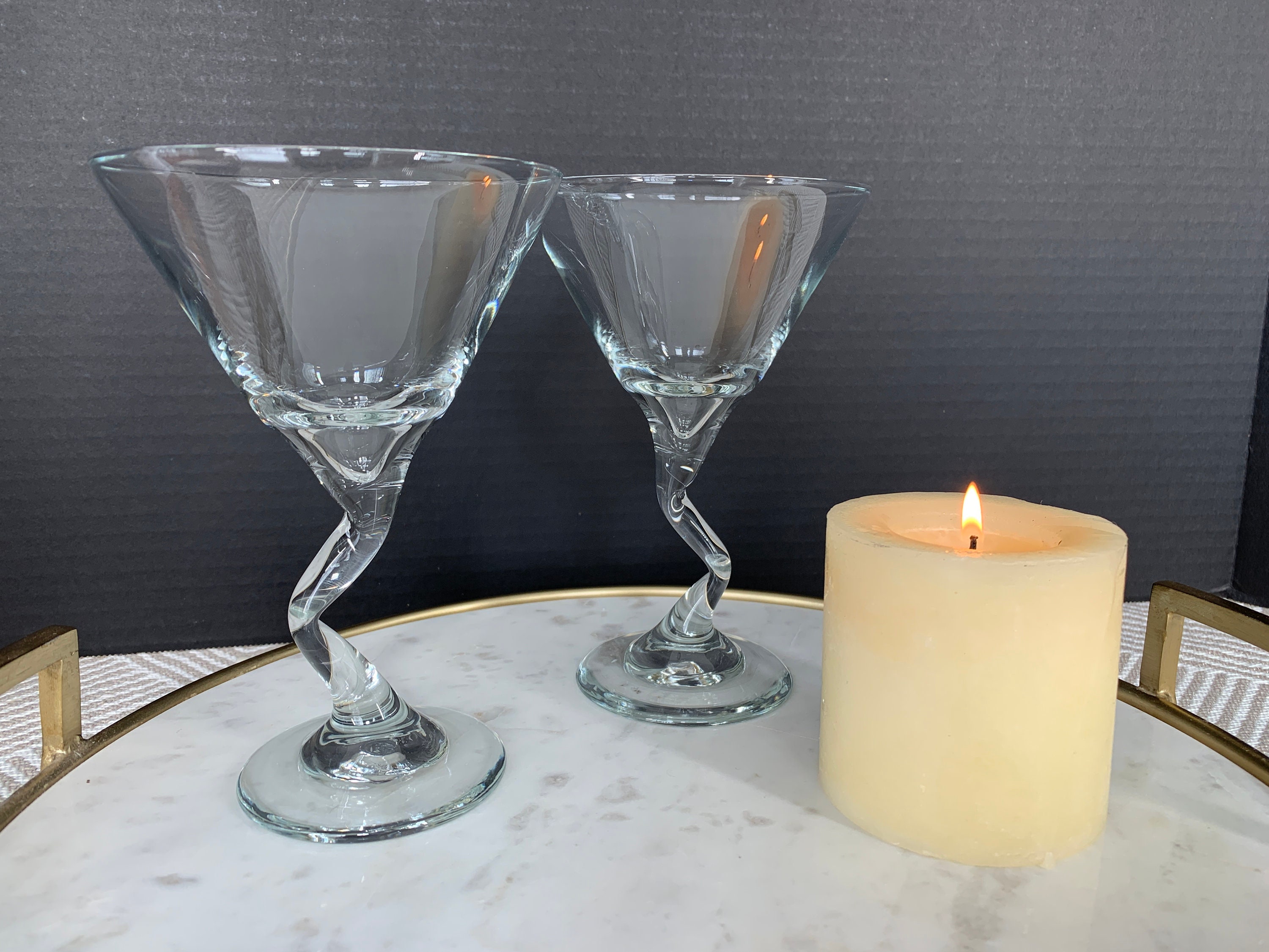 Vintage Bent Crooked Stem Glasses Set of 2 Retro Martini Craft Etsy