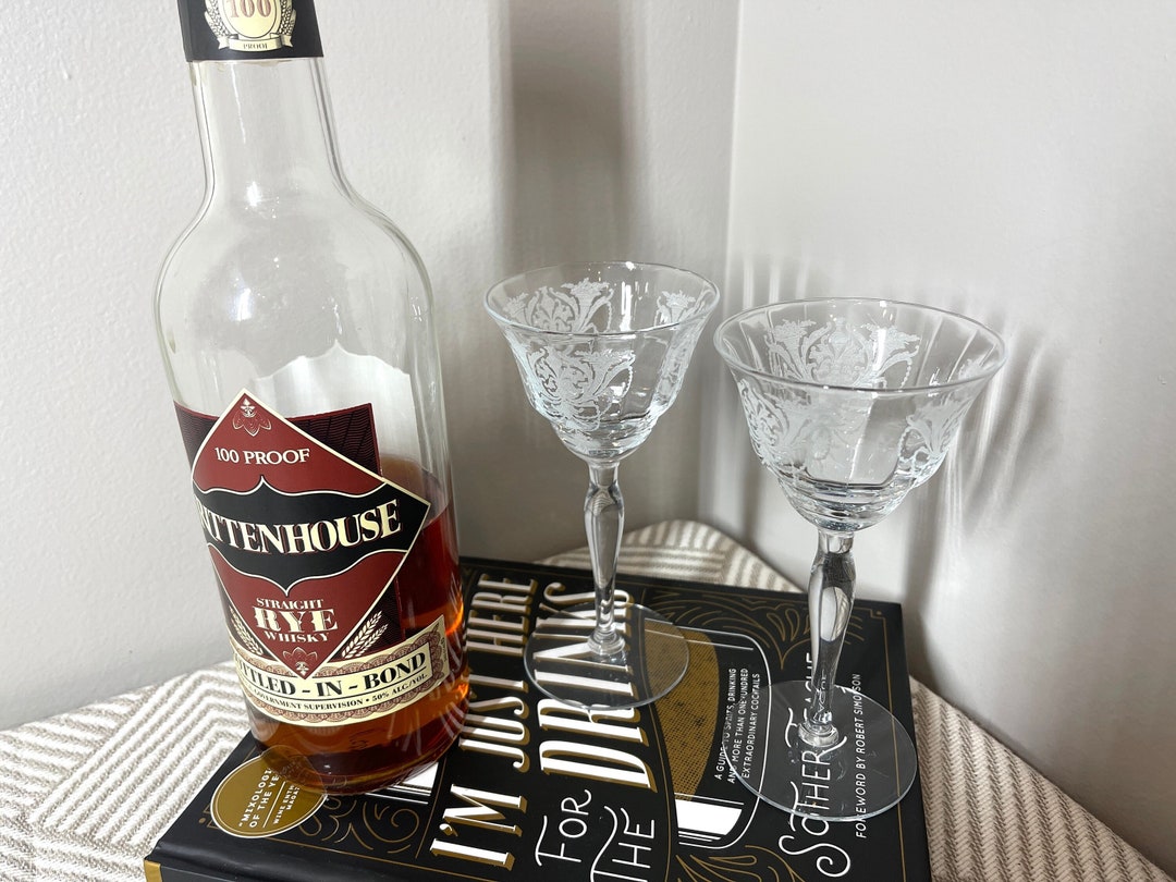 Vintage Crystal Completely Floral Etched Wrapped Mini Cordial Glasses