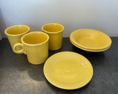 Nice YELLOW Fiestaware Mugs Small Bowls and Plate Sunflower Homer Laughlin Dishes Set of 6 Pieces