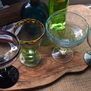 Unique Margaritas for Everyone Vintage Mexico Blown Glass Glasses set 4 Unique Heavy Authentic Fun Tequila Patron Boho Salt on Rim Funky