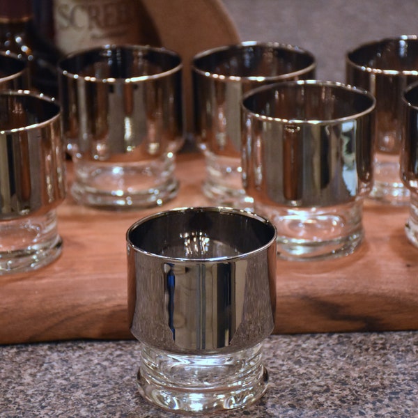 Absolute Mid Century Unique Mint MCM Indulgent Silver Mercury Rocks Glasses set EIGHT  Retro Vintage Cocktail Manhattan