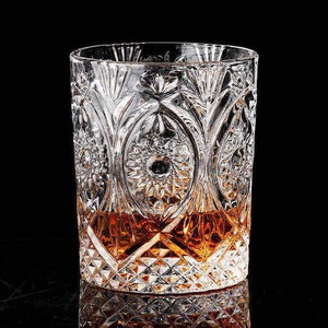 Vintage Style Extravagant Intricate Boho Floral Design Detailed Heavy Set of 2 Rocks Double Old Fashioned 10 oz Whiskey Cocktail Bar Glasses