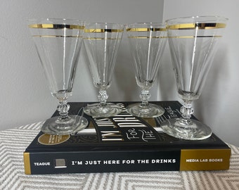 Vintage Metallic Gold Band Stripe Craft Cocktail Glasses Set of 4 Glass Mid Century Modern MCM Retro Barware Bohemian Eclectic Champagne