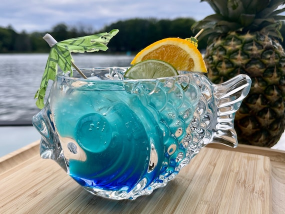 Detailed Tropical Tiki FISH Glass Craft Cocktail 12 Oz Drink Bar Summer  Glasses Fruity Mai Tai Rum Punch Bowl Fun & Unique Barware New 