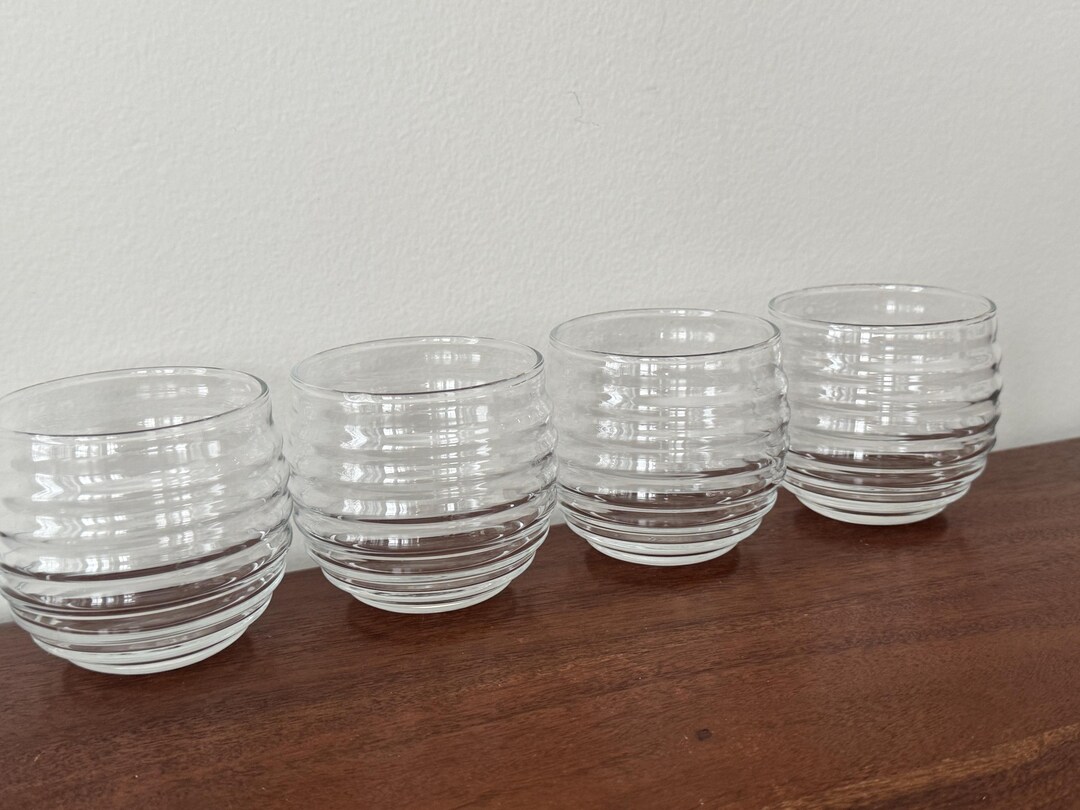 Libbey Ribbed Glassware Set 4 Vintage Libbey Sirrus Ribbed Honeycomb Pattern Rocks Old ...