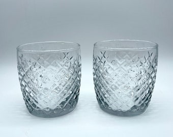 Vintage Style Crosshatch Juego de 2 Double Rocks Old Fashioned Lowball 10 oz Whisky Craft Cocktail Bar Gafas Mid Century Modern Man Cave