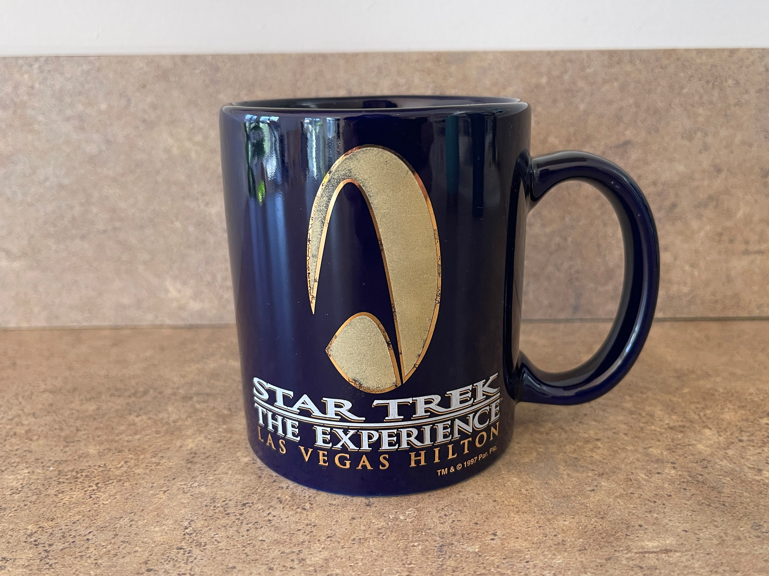 Vintage Star Trek The Experience Las Vegas Hilton 1997 Nevada Blue & Gold  Authentic Ceramic Coffee Mug TNG TOS Next Generation Original