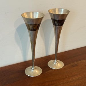 2 Vintage Landes Silver Plated Made in India Wine or Champagne Drinking Glasses Metal Drinkware Goblets
