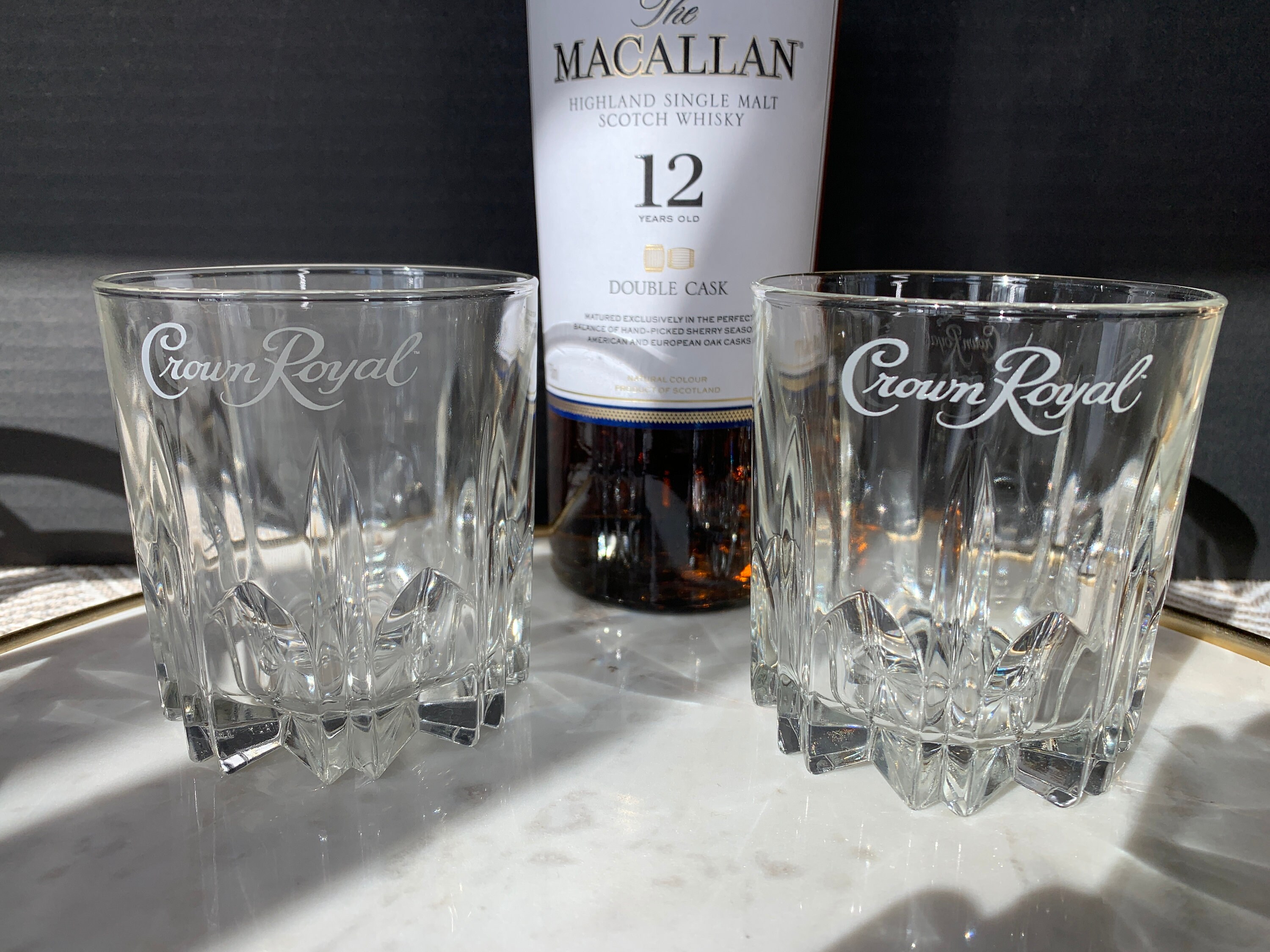 Crown Royal Thick Heavy Faceted Glass Crystal Like Logo Set 2 Etsy