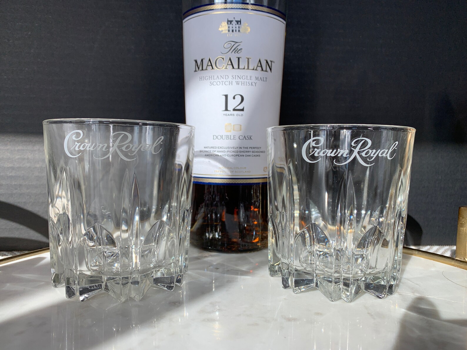 Crown Royal Thick Heavy Faceted Glass Crystal Like Logo Set 2 Etsy